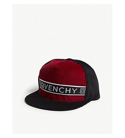 Shop Givenchy Tape Logo Corduroy Cap In Red Black