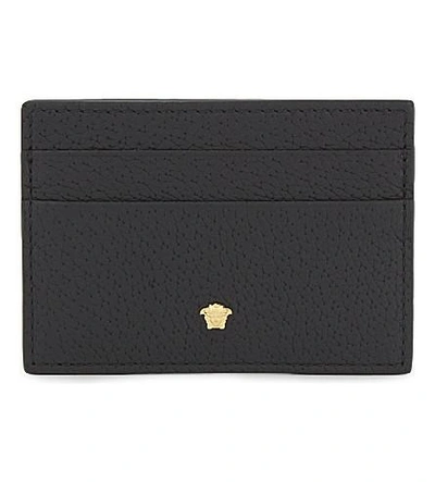 Shop Versace Mini Medusa Grained Leather Card Holder In Black Gold