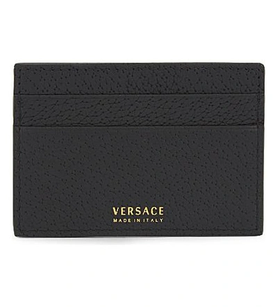 Shop Versace Mini Medusa Grained Leather Card Holder In Black Gold