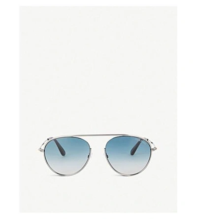 Shop Tom Ford Aviator-frame Sunglasses In Shiny Gumetal /blue