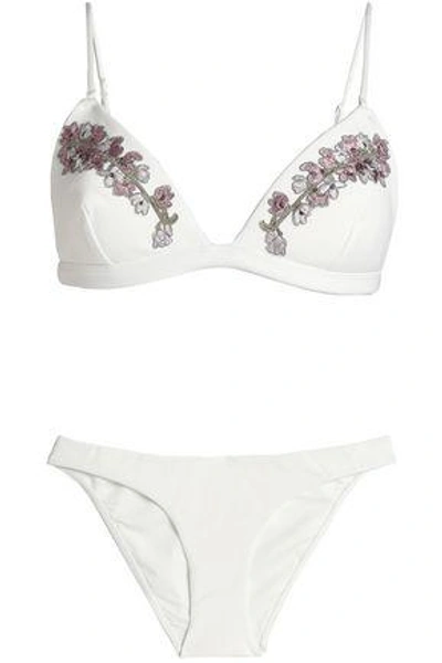 Shop Zimmermann Floral-appliquéd Triangle Bikini In White
