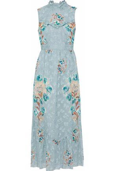 Shop Anna Sui Woman Floral-print Silk-blend Fil Coupé Midi Dress Sky Blue