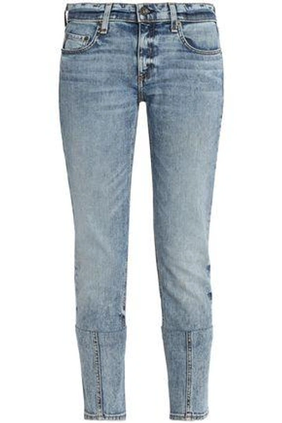 Shop Rag & Bone Woman Cropped Mid-rise Skinny Jeans Light Denim