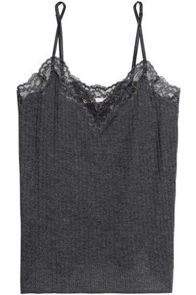 Shop Stella Mccartney Lily Blushing Lace-trimmed Ribbed Jersey Camisole In Dark Gray