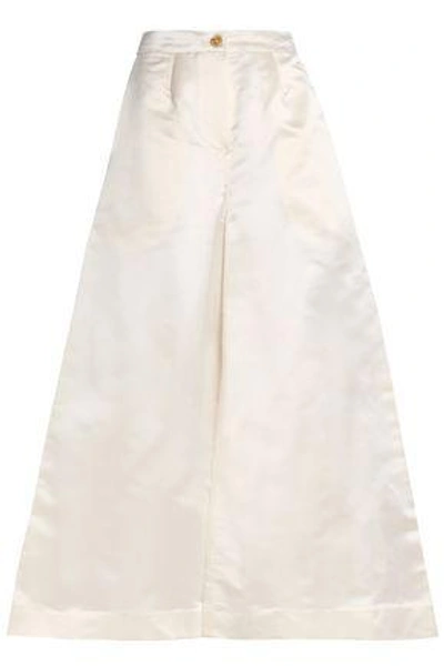 Shop Tome Woman Silk-satin Wide-leg Pants Ivory