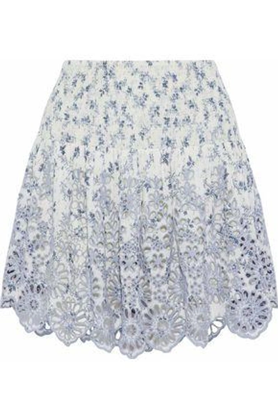 Shop Ganni Woman Emile Printed Broderie Anglaise Mini Skirt Off-white