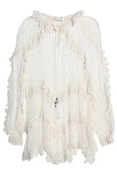 Shop Zimmermann Woman Broderie Anglaise-trimmed Embroidered Silk-georgette Tunic Ivory