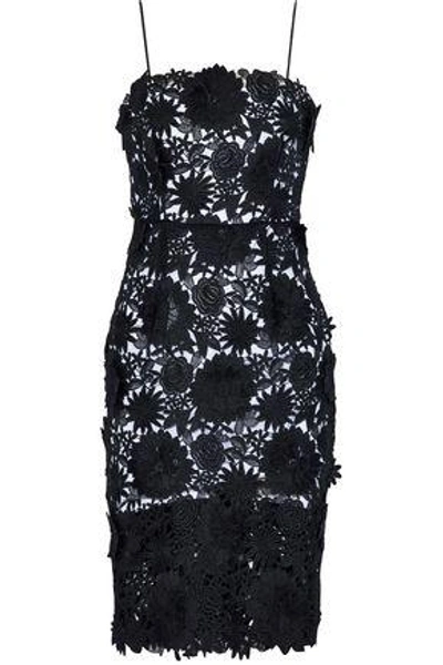 Shop Milly Floral-appliquéd Guipure Lace Dress In Black