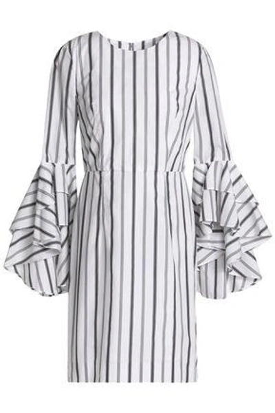Shop Milly Ruffled Striped Cotton-poplin Mini Dress In White