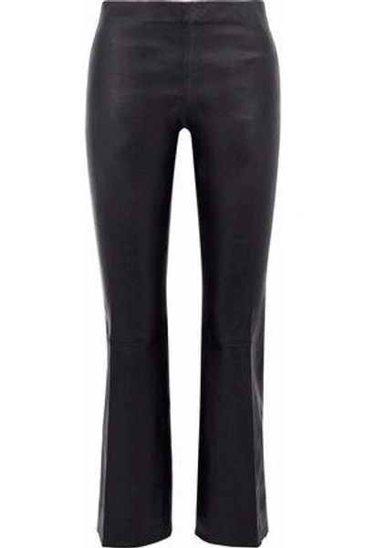 Shop Vince Woman Cropped Leather Bootcut Pants Black