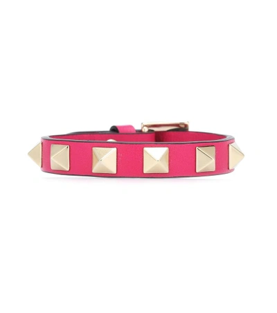 Shop Valentino Rockstud Leather Bracelet In Pink
