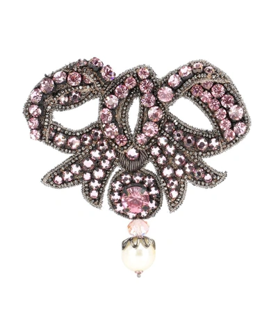 Shop Gucci Crystal-embellished Bow Brooch In Pink