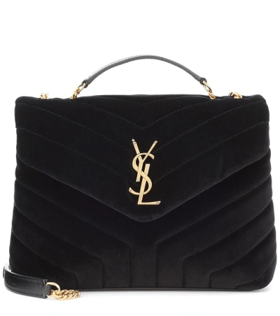 Shop Saint Laurent Loulou Monogram Velvet Shoulder Bag In Black