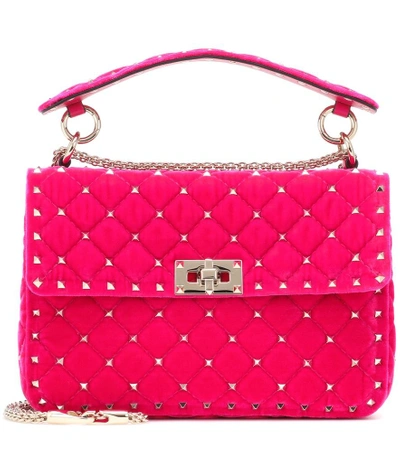 Shop Valentino Rockstud Spike Velvet Shoulder Bag In Pink