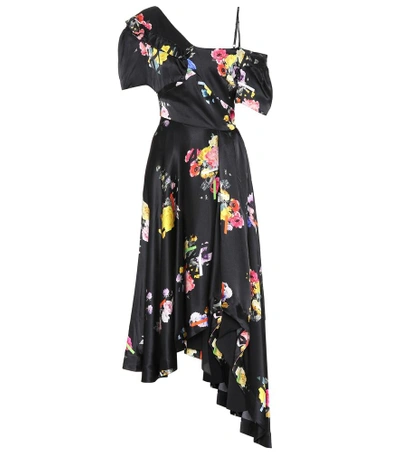 Shop Preen By Thornton Bregazzi Asymmetric Floral Silk Dress In Black