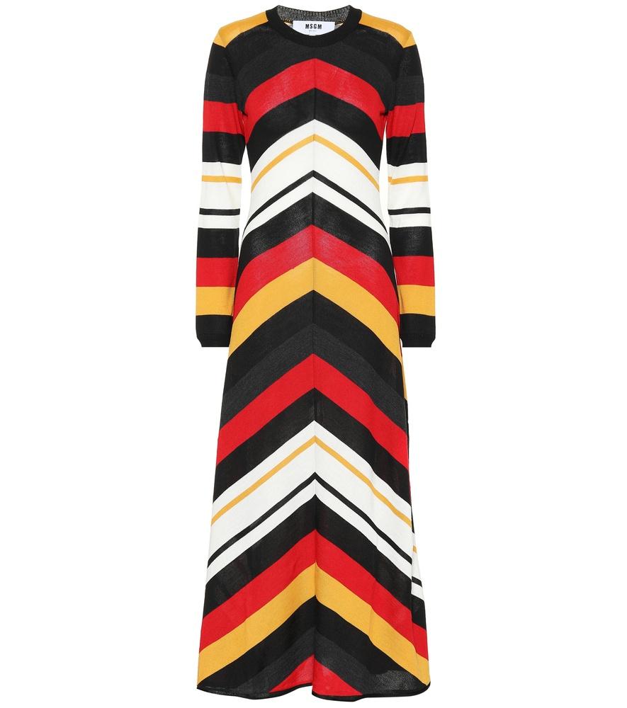 Msgm Striped Knit Long Dress With Long Sleeves In Black | ModeSens