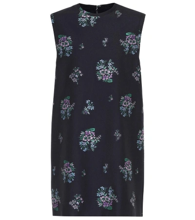 Shop Gucci Floral Cotton And Wool Dress In Blue