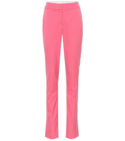 Shop Oscar De La Renta Stretch-wool Straight-leg Pants In Pink