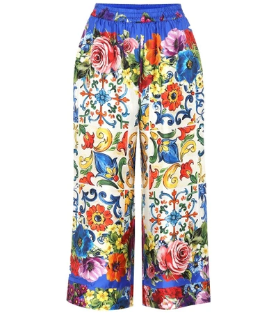 Shop Dolce & Gabbana Printed Silk Cropped Pants In Multicoloured