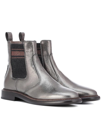 Shop Brunello Cucinelli Leather Chelsea Boots In Silver