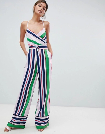 Shop Ted Baker Strappy Wrap Front Jumpsuit In Bay Of Honor Stripe-multi
