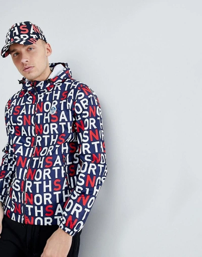 Shop North Sails Stash Packable Windbreaker In All Over Logo Print - Navy