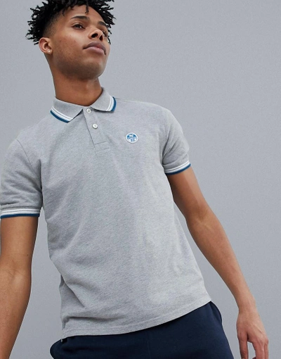 Shop North Sails Slim Fit Polo Shirt With Tipping & Logo Collar In Gray - Gray
