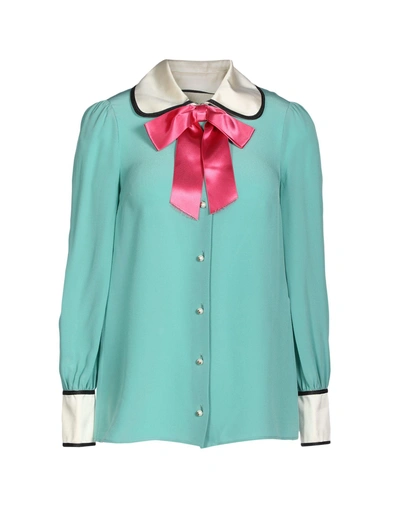 Shop Gucci Silk Shirts & Blouses In Turquoise