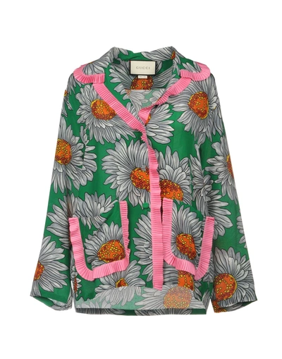 Shop Gucci Floral Shirts & Blouses In Green