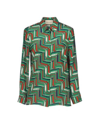 Shop Gucci Patterned Shirts & Blouses In Green