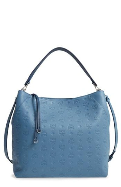 Shop Mcm Large Klara Monogrammed Leather Hobo Bag - Blue In Luft Blue