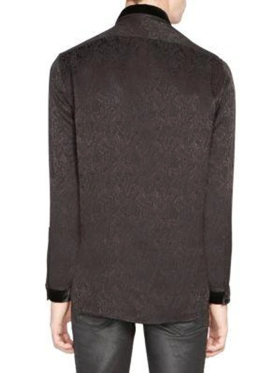 Shop Saint Laurent Velvet Collar Silk Shirt In Black