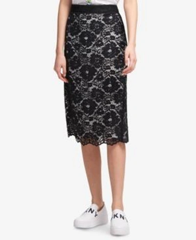Shop Dkny Lace Pencil Skirt, Created For Macy's In Black/ivory