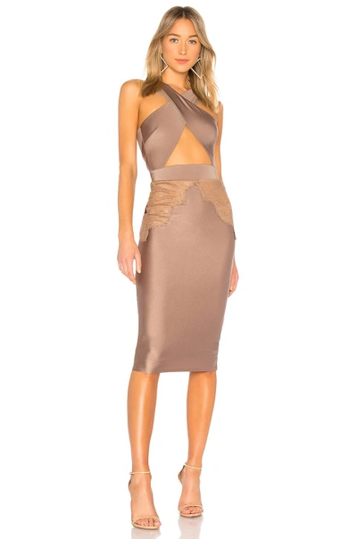 Shop Michael Costello Philip Midi In Taupe