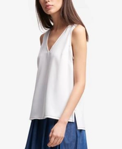 Shop Dkny Sleeveless V-neck Topstitched Top, Created For Macy's In Ivory/black