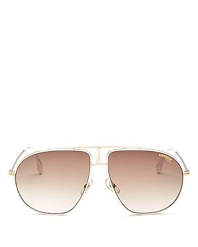 Shop Carrera Women's Brow Bar Aviator Sunglasses, 60mm In White Gold/brown