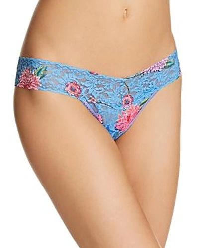 Shop Hanky Panky Low-rise Printed Lace Thong In Blue Multi