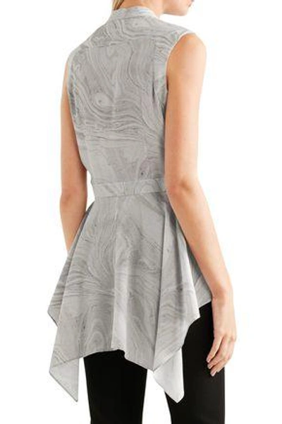 Shop Alexander Mcqueen Draped Printed Silk Peplum Top In Stone