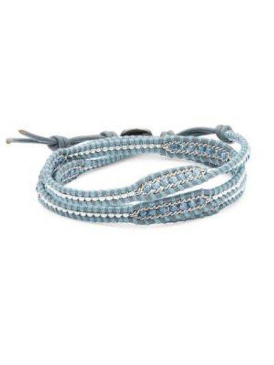 Shop Chan Luu Beaded Leather Wrap Bracelet In Blue