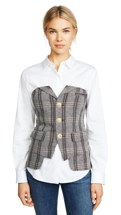 Shop Laveer Button Up Bustier In Herringbone Plaid