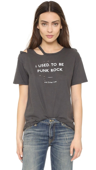 Shop R13 Ripped Neck Punk Tee In Washed Black