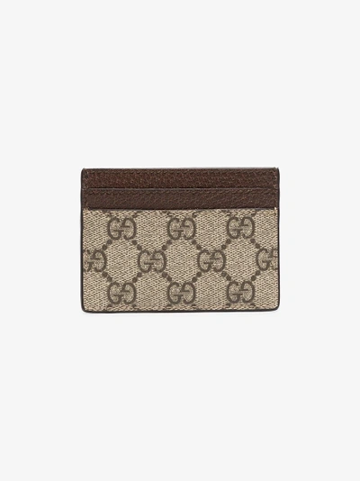 Shop Gucci Ophidia Gg Leather And Canvas Cardholder In Brown