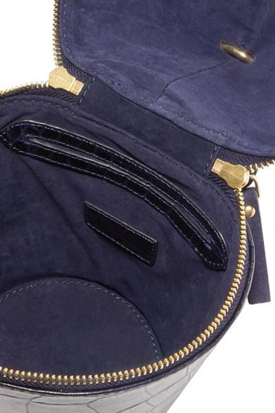 Shop Staud Minnow Suede And Croc-effect Leather Tote In Navy