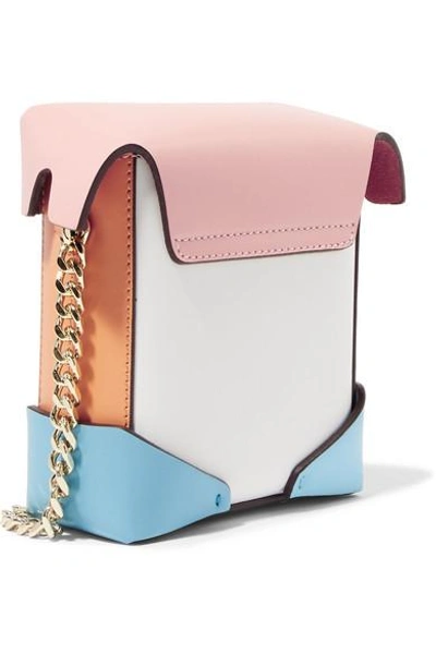 Shop Manu Atelier Pristine Micro Color-block Leather Shoulder Bag In White
