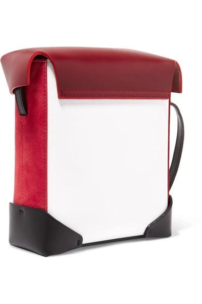 Shop Manu Atelier Pristine Mini Color-block Leather And Suede Shoulder Bag In White