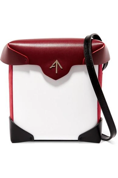 Shop Manu Atelier Pristine Mini Color-block Leather And Suede Shoulder Bag In White