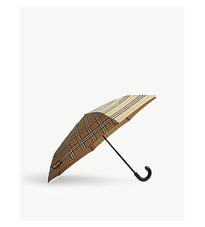 Shop Burberry Trafalgar Check Umbrella In Antique Yellow