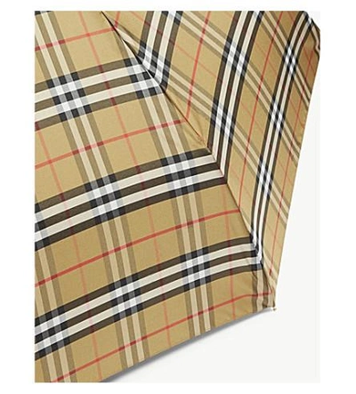 Shop Burberry Trafalgar Check Umbrella In Antique Yellow