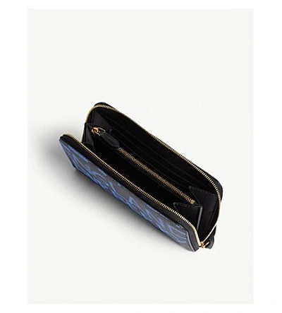 Shop Burberry Blue And Black Graffiti Print Elmore Grained Leather Wallet In Blue Black