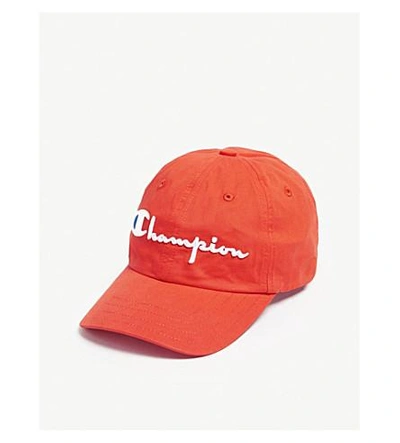 Shop Champion Logo Cotton Strapback Cap In Fer